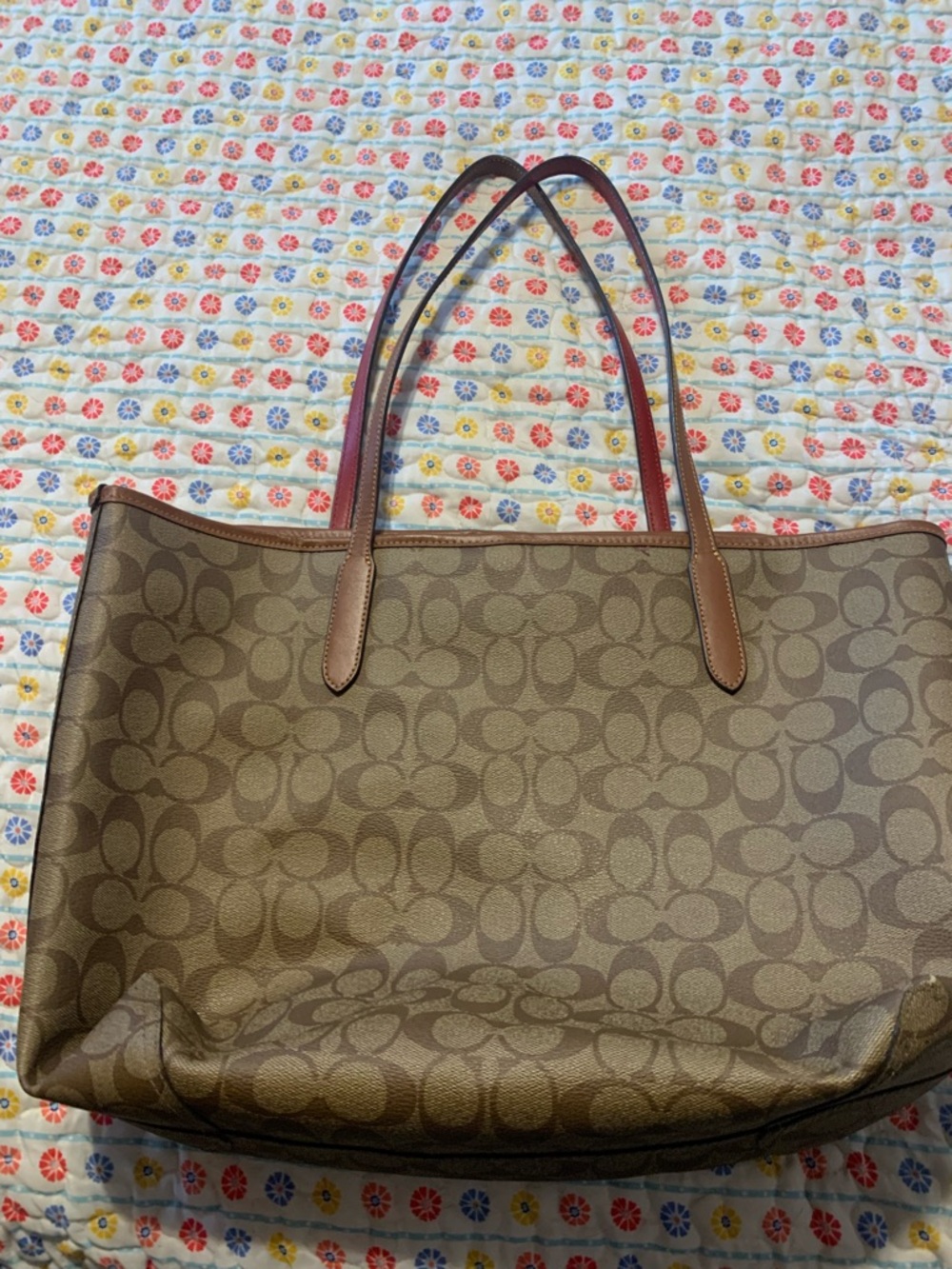 Coach Brown Signature Canvas Rainbow Logo Tote - Picture 3 of 7